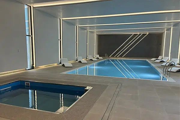 Crystal Palace FC indoor pool hall with loungers